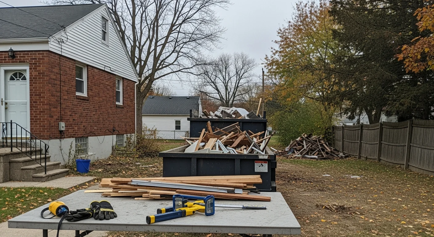 Junk removal team loading debris and waste materials into truck