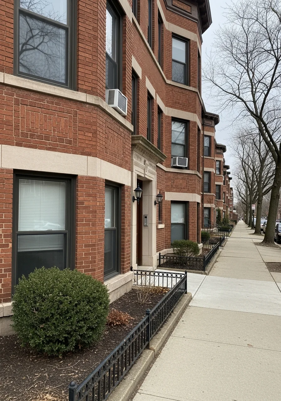 Street-level photo of a Syracuse residential building with updated exterior and clear entryway.