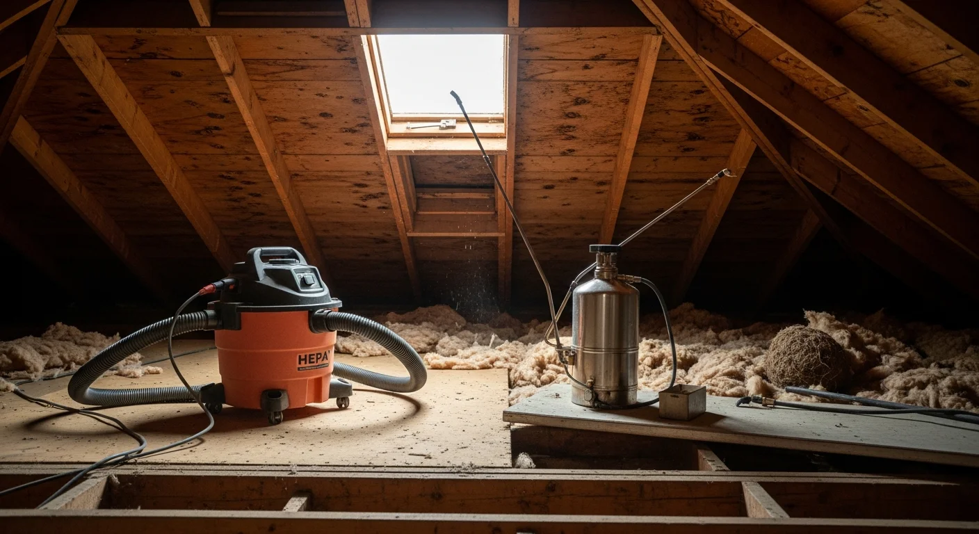 A Rochester, NY attic space after wildlife sanitation by JN Wildlife Solutions, showing clean joists, fresh insulation, and no visible droppings or nesting debris. The space is dry, clear, and free of contamination.